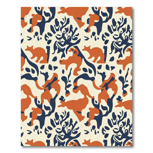 Orange Navy Whimsical Fauna Composition Rug