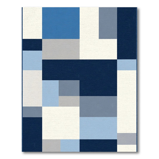 Modern Geometric Blocks Blue Palette Rug