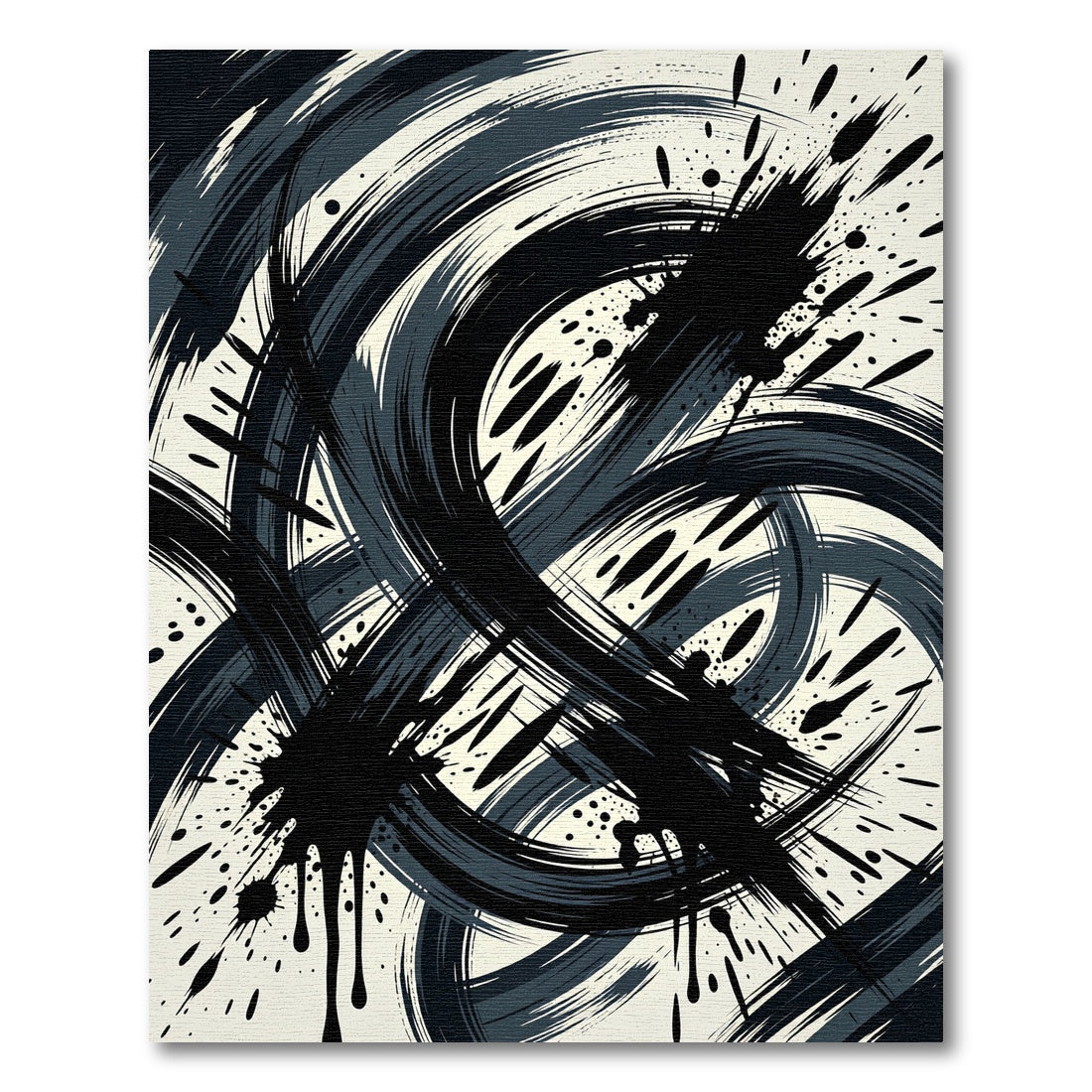 Modern Black Abstract Ink Swirl Rug