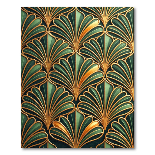 Art Deco Gold Emerald Fan Arch Rug