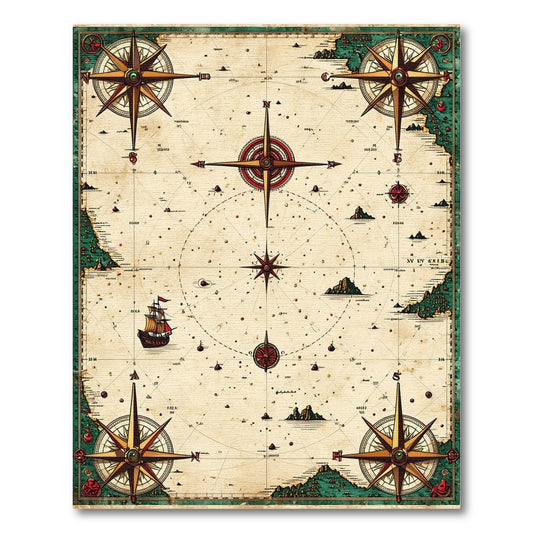Vintage Nautical Compass Map Rug