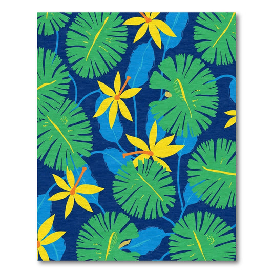 Bold Tropical Green Yellow Flower Rug