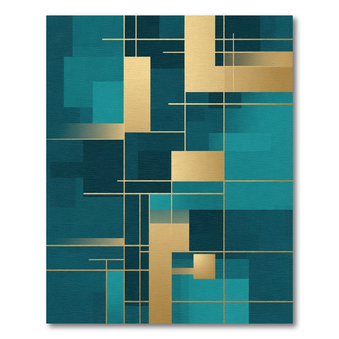 Teal Gold Geometric Layered Rectangles Rug