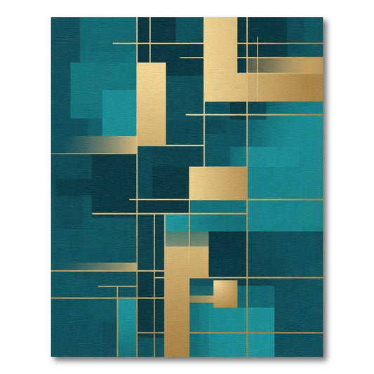 Teal Gold Geometric Layered Rectangles Rug
