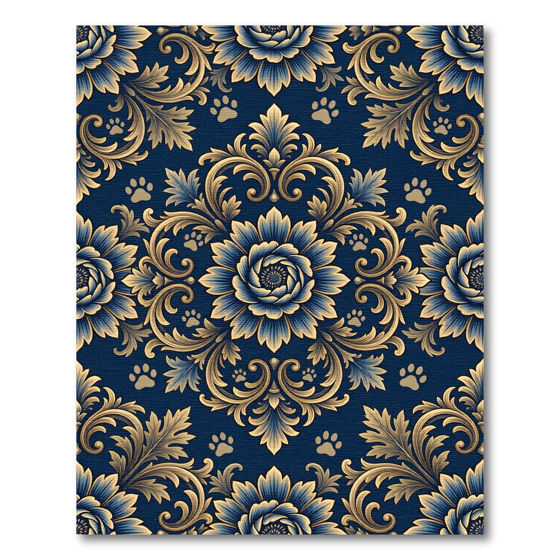 Golden Floral Damask with Subtle Paw Accents Rug