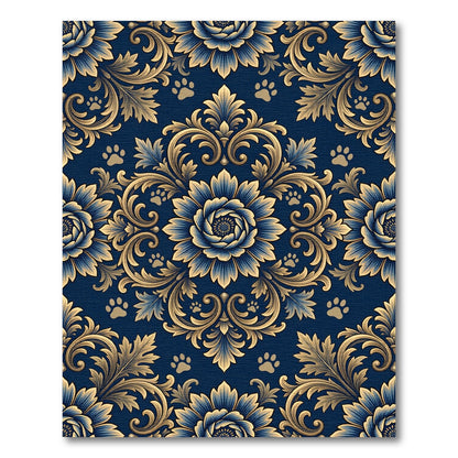 Golden Floral Damask with Subtle Paw Accents Rug