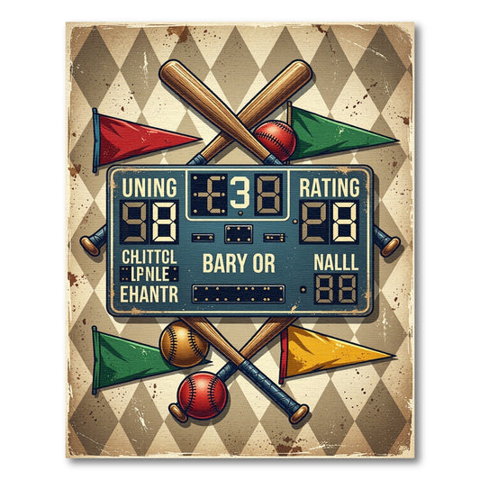 Vintage Baseball Scoreboard Diamond Argyle Rug