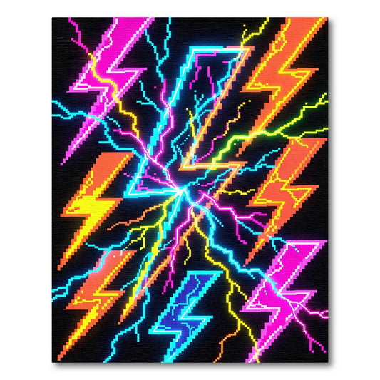 Neon Pixel Lightning Energy Bolt Abstract Rug