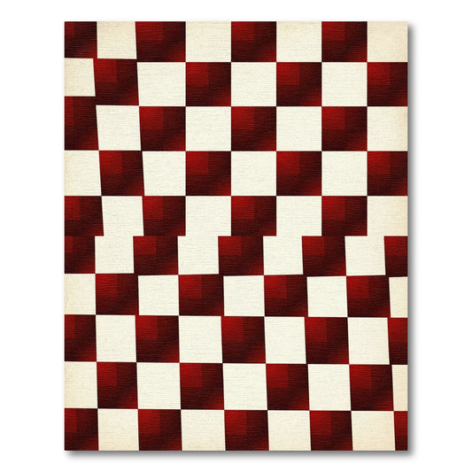 Geometric Burnt Red Gradient Checkered Rug