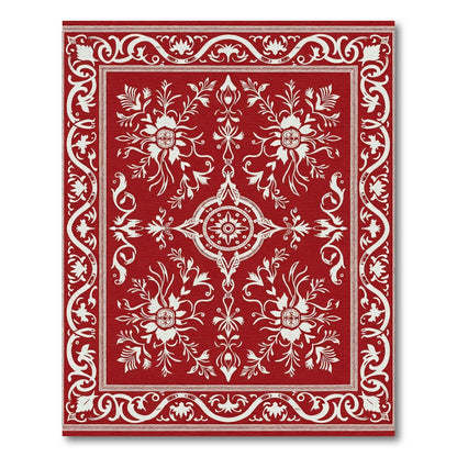 Classic Red White Floral Symmetry Rug