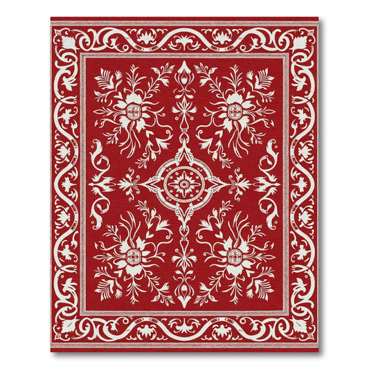 Classic Red White Floral Symmetry Rug