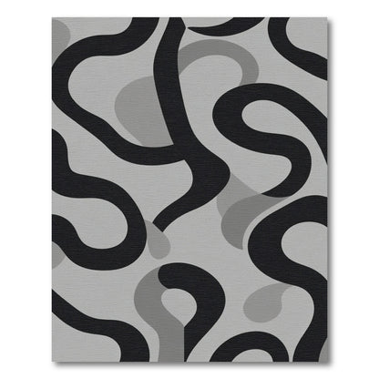 Bold Black Gray Abstract Swirl Rug
