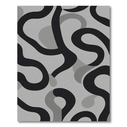 Bold Black Gray Abstract Swirl Rug