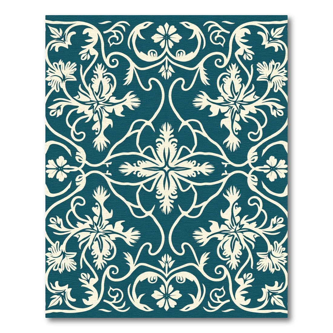 Cream Floral Vine Damask Rug