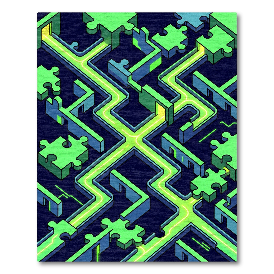 Neon Puzzle Corridor Glowing Geometry Rug