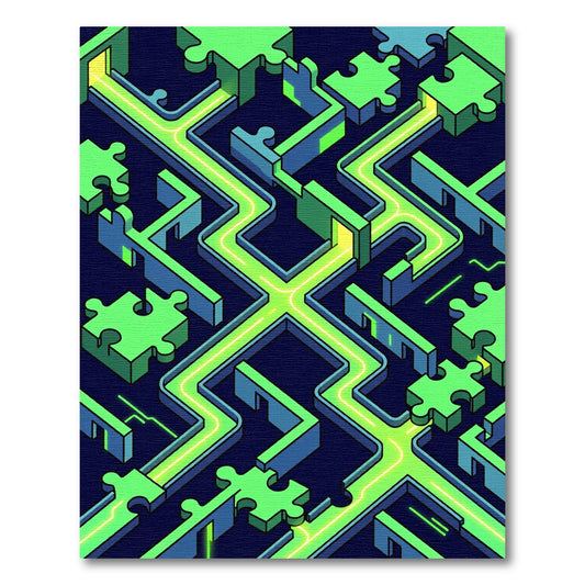 Neon Puzzle Corridor Glowing Geometry Rug