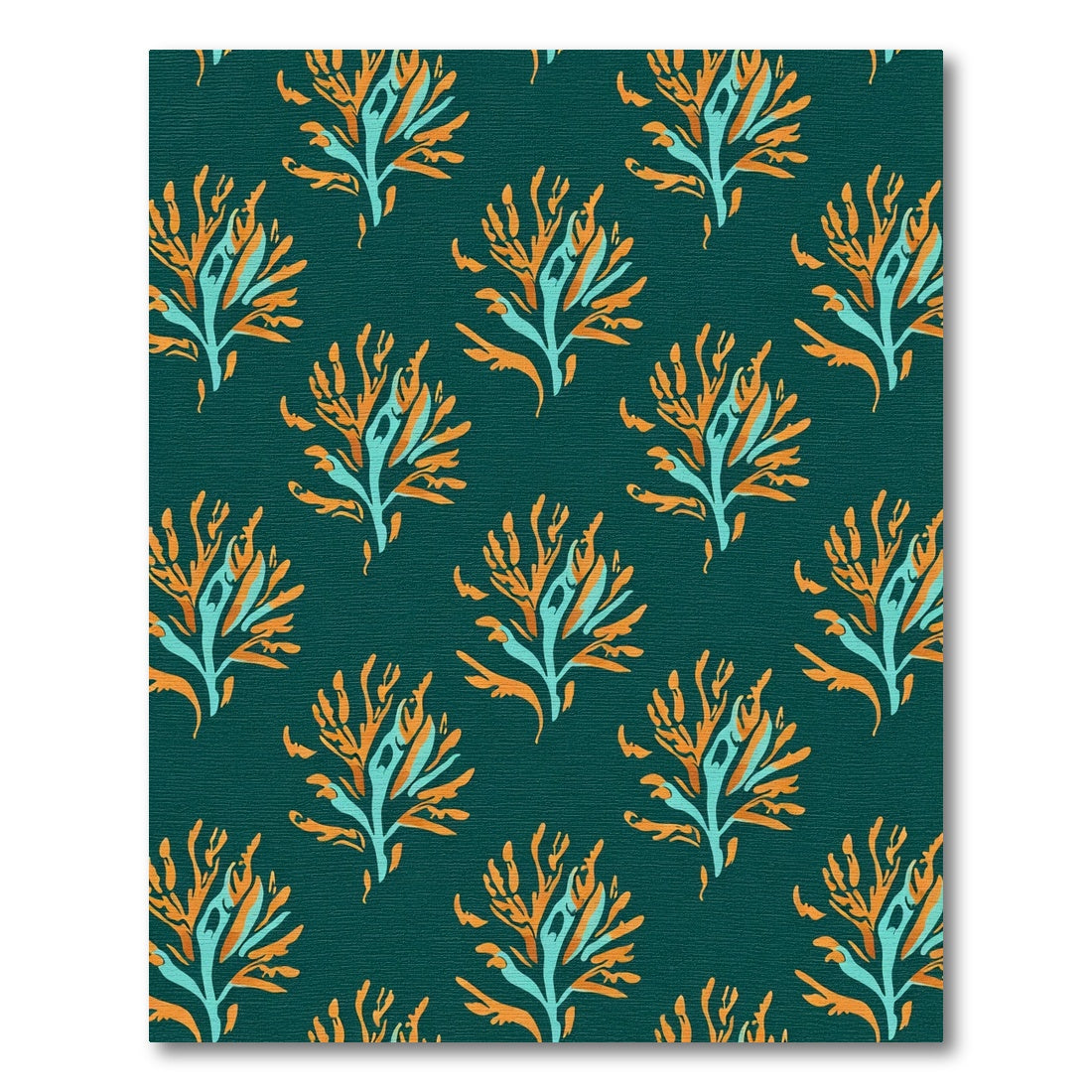 Teal Orange Coral Branch Pattern Rug