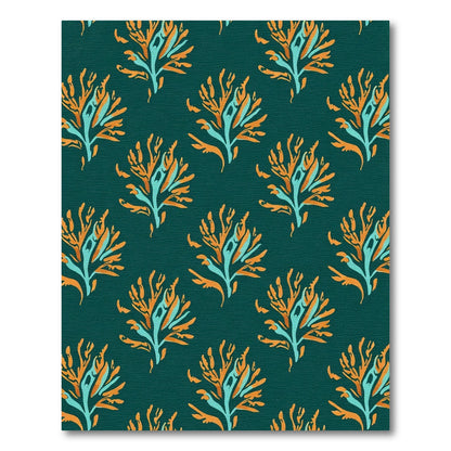 Teal Orange Coral Branch Pattern Rug