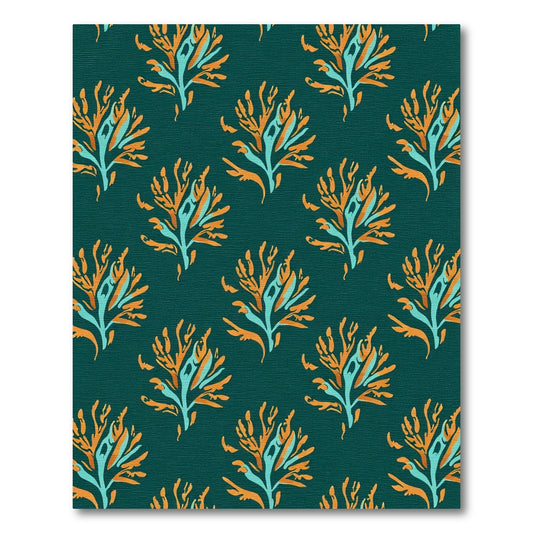 Teal Orange Coral Branch Pattern Rug