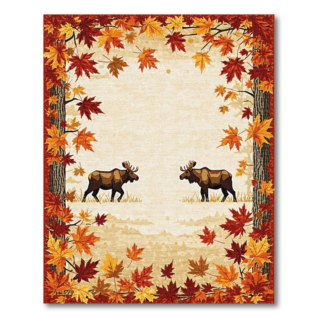 Rustic Woodland Moose Autumn Leaves Rug