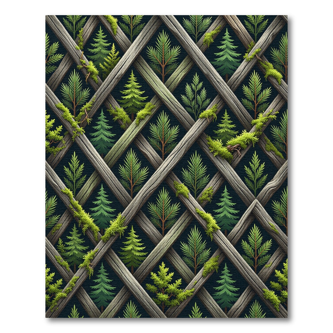 Rustic Mossy Evergreen Lattice Trestle Rug