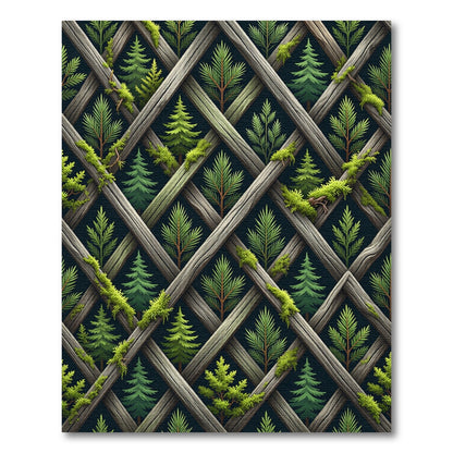 Rustic Mossy Evergreen Lattice Trestle Rug