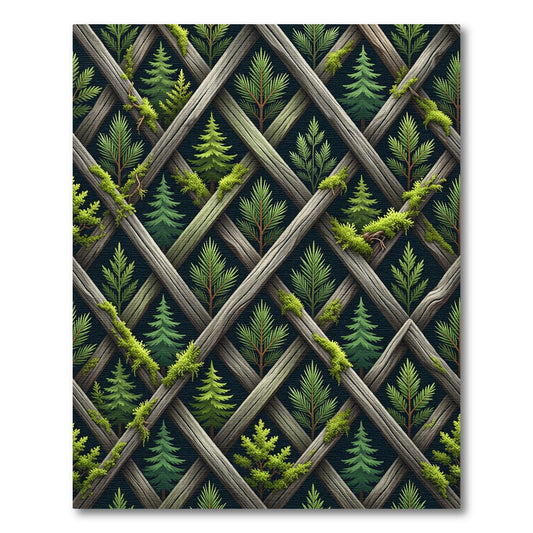 Rustic Mossy Evergreen Lattice Trestle Rug