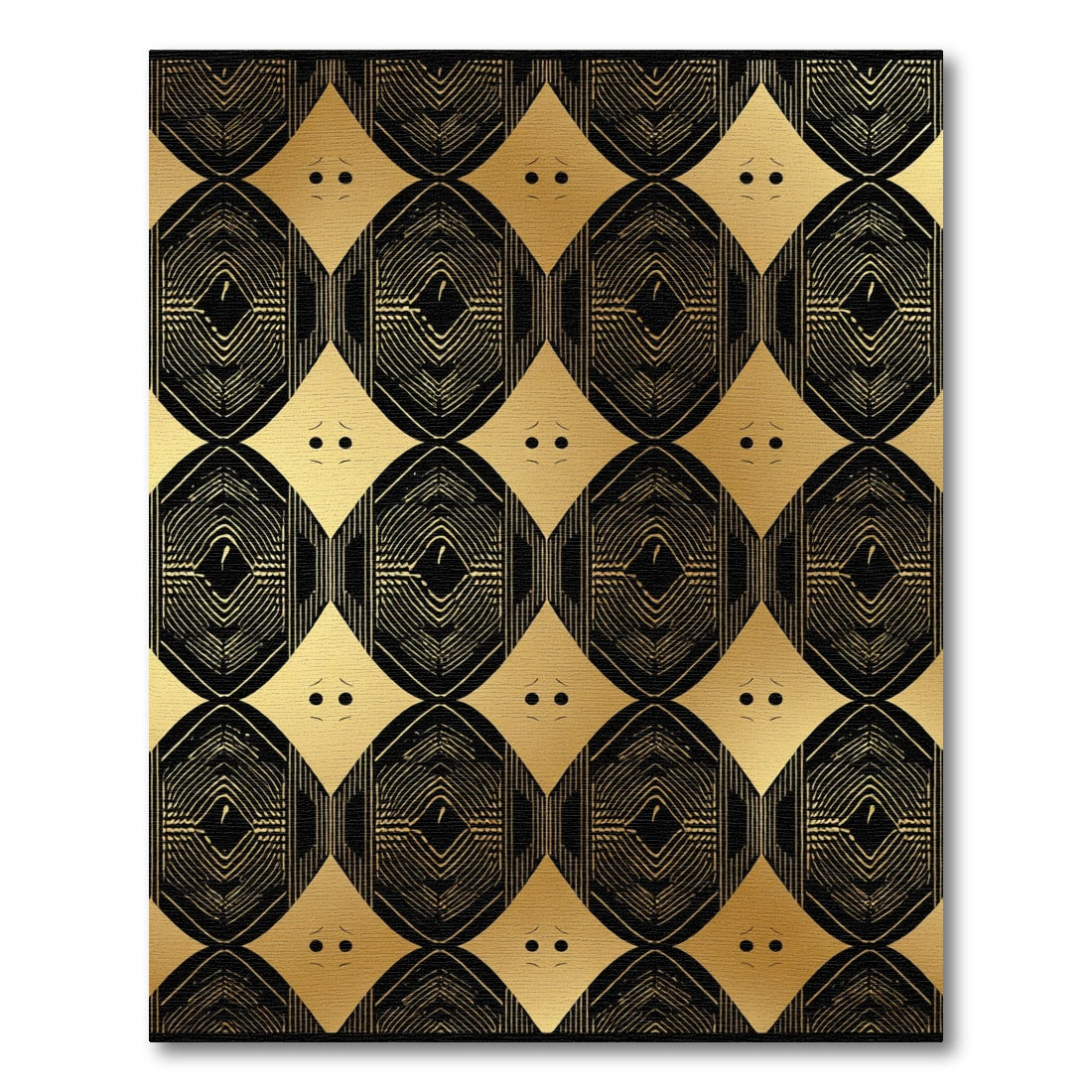 Golden Black Diamond Oval Lattice Rug