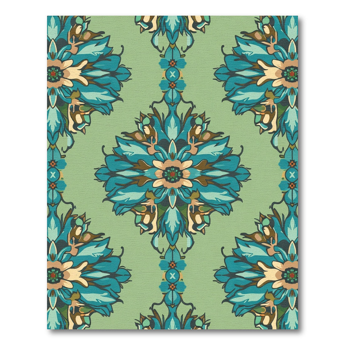 Teal Floral Medallion Light Green Rug