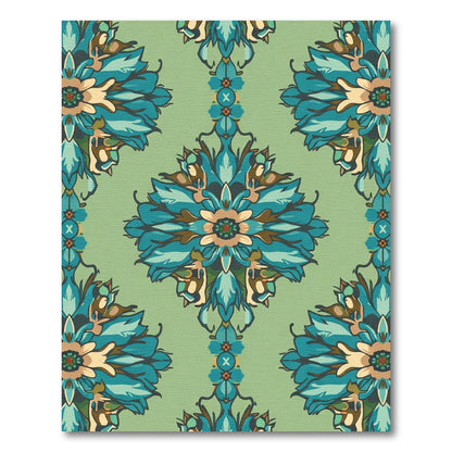 Teal Floral Medallion Light Green Rug