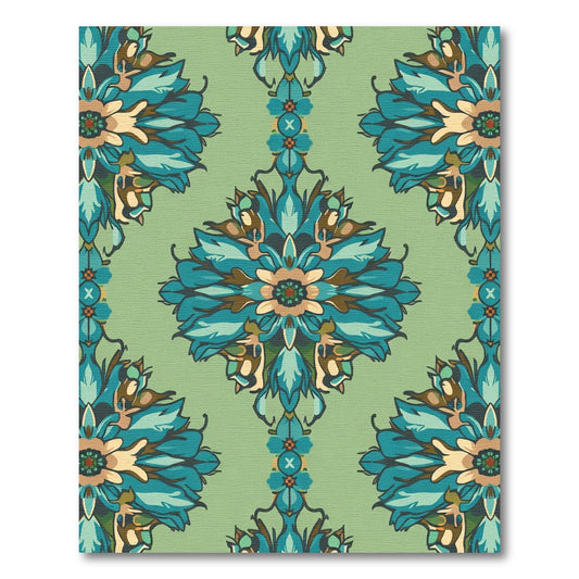 Teal Floral Medallion Light Green Rug