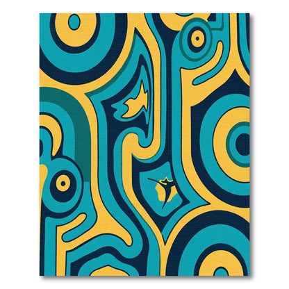 Vibrant Teal Yellow Swirl Abstraction Rug