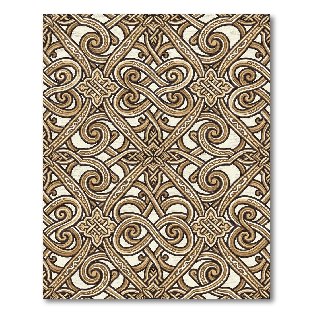 Ornate Brown Medieval Scroll Rug