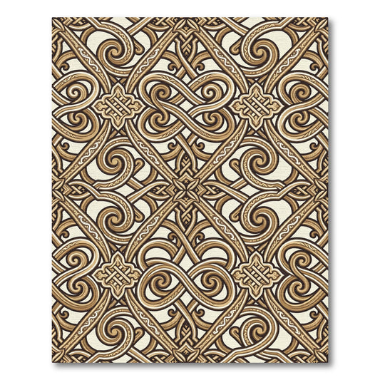 Ornate Brown Medieval Scroll Rug