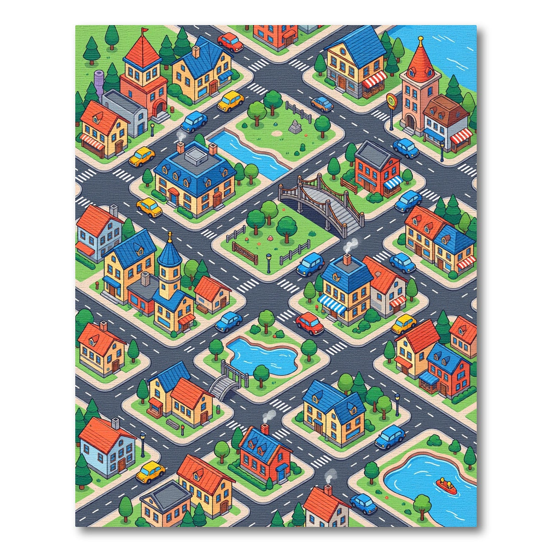 Vibrant Isometric Colorful Townscape Rug