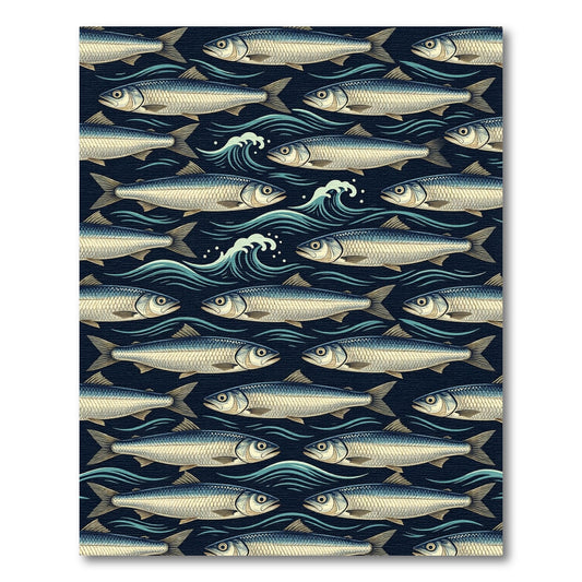 Midnight Herring Shoal Marine Wave Rug