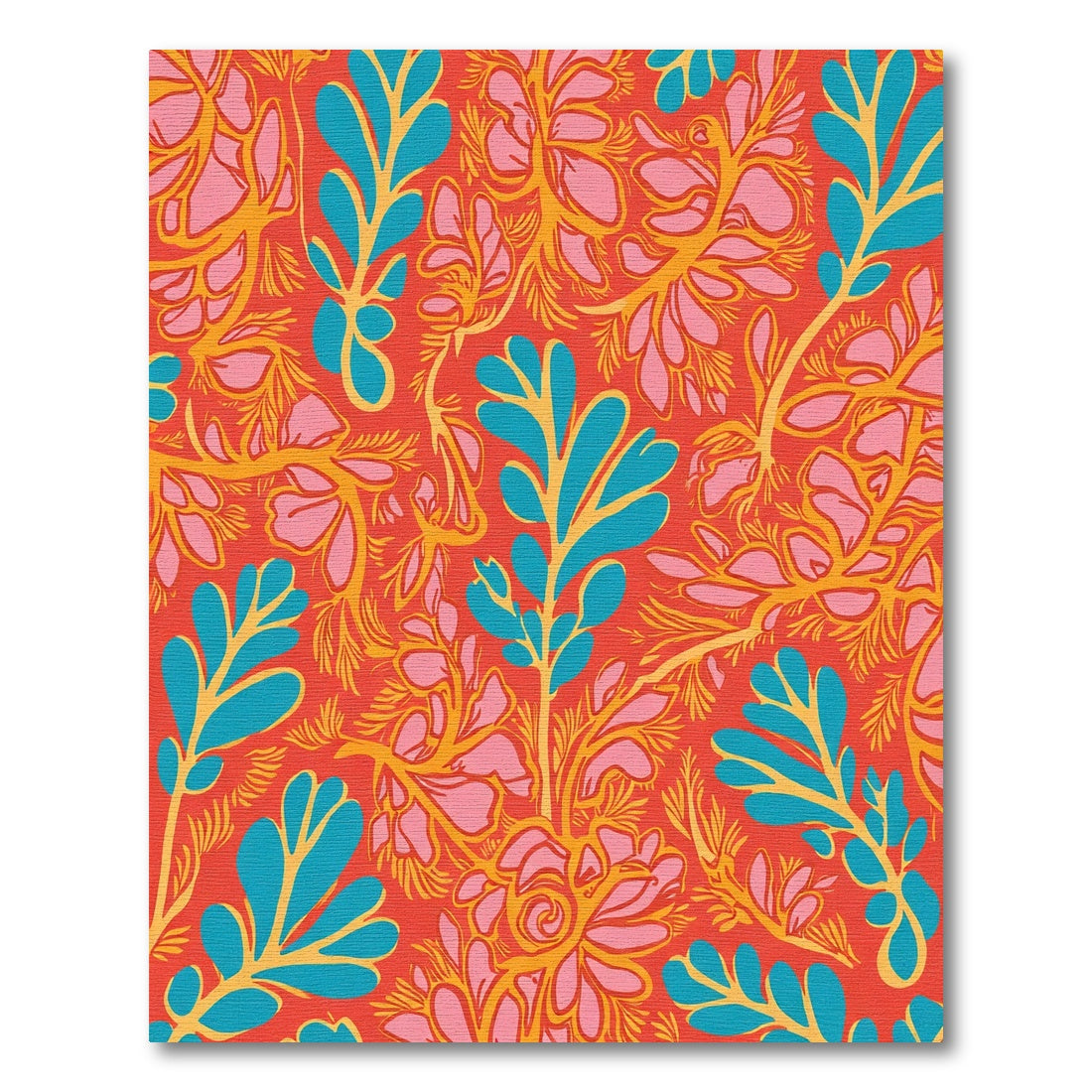 Vibrant Coral Floral Leaf Medley Rug