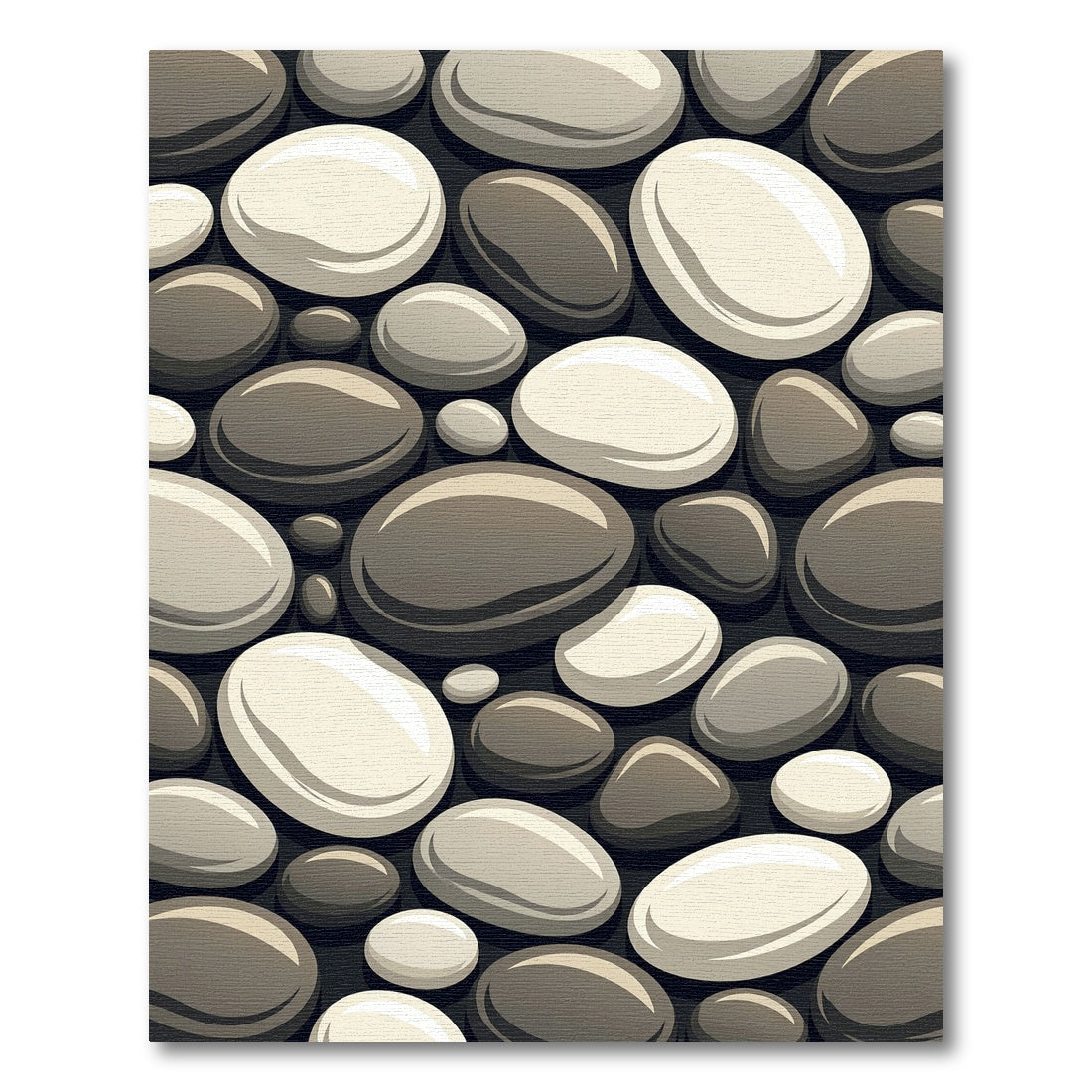 Monochrome River Stone Pebble Arrangement Rug