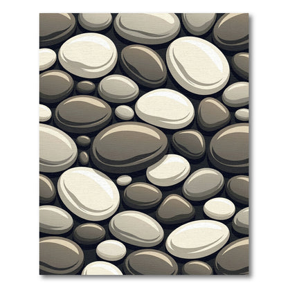 Monochrome River Stone Pebble Arrangement Rug