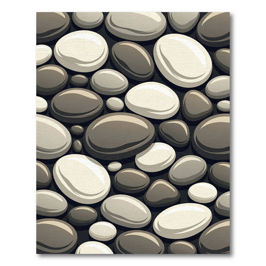 Monochrome River Stone Pebble Arrangement Rug