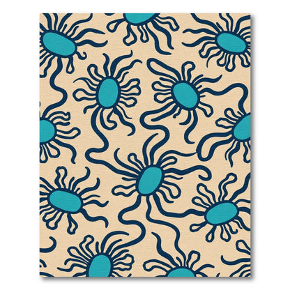 Abstract Blue Spoke Sun Cream Rug