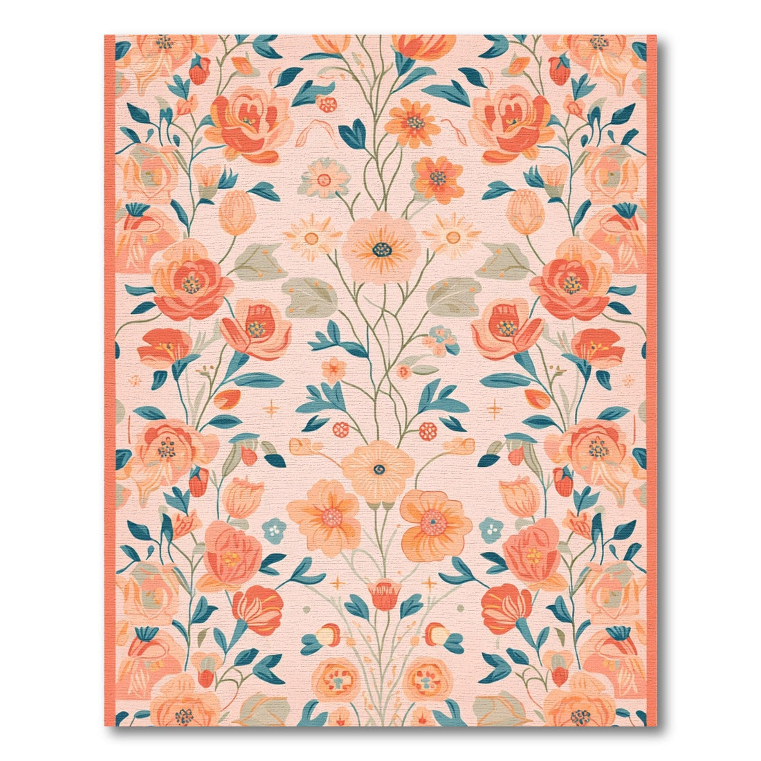 Coral Pink Floral Garden Tapestry Rug