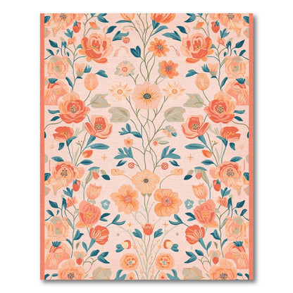 Coral Pink Floral Garden Tapestry Rug
