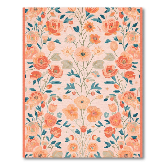Coral Pink Floral Garden Tapestry Rug