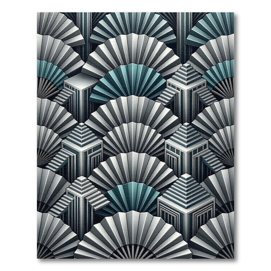 Art Deco Teal Geometric Fan Rug