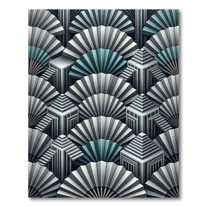 Art Deco Teal Geometric Fan Rug