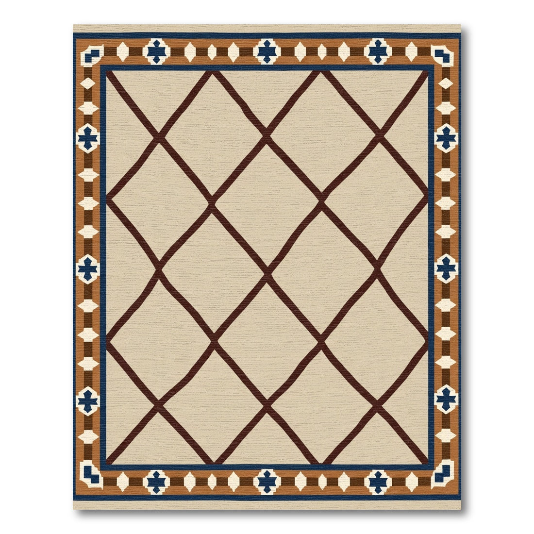 Beige Diamond Lattice Geometric Border Rug