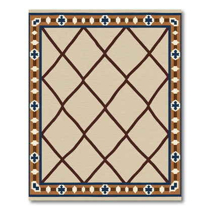 Beige Diamond Lattice Geometric Border Rug