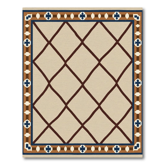 Beige Diamond Lattice Geometric Border Rug