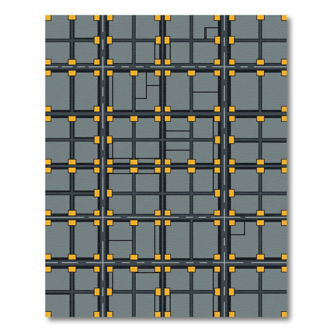 Urban Grid Cityscape Yellow Square Rug